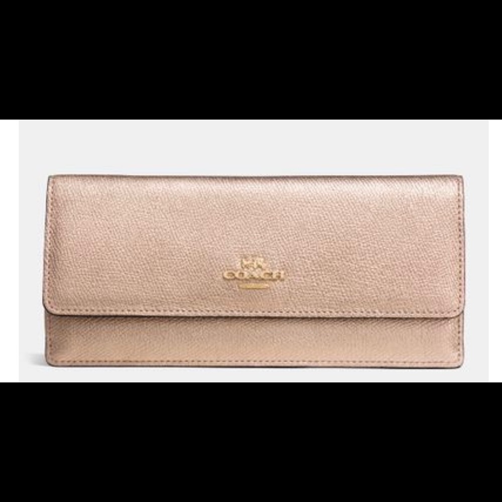 Coach Wallet In Metallic Pink Crossgrain Leather
